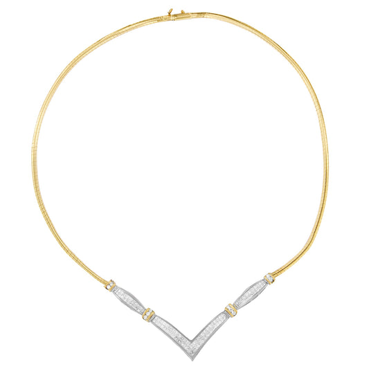 Collar llamativo en forma de «V» de oro blanco y amarillo de 14 quilates con diamantes redondos y de talla princesa de 2,00 quilates (color H-I, claridad SI2-I1) - 45,72 cm