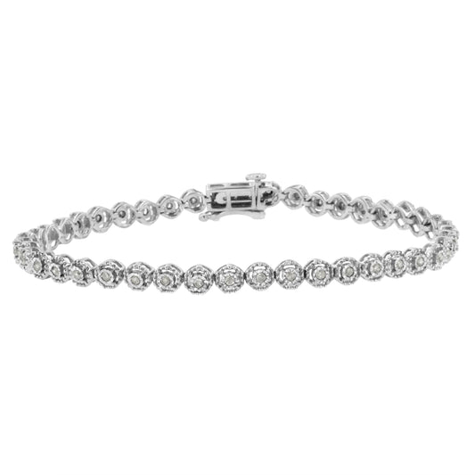 Pulsera de eslabones de diseño de bisel con diamantes redondos de 1/2 quilate engarzados milagrosamente en plata esterlina .925 (Color I-J, Claridad I2-I3) - 7.25"