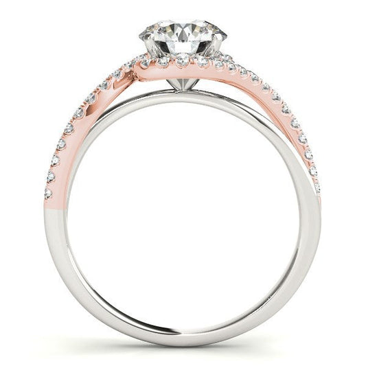 Anillo de compromiso de oro blanco y rosa de 14k con banda bypass y diamantes (1 1/8 quilates en total)