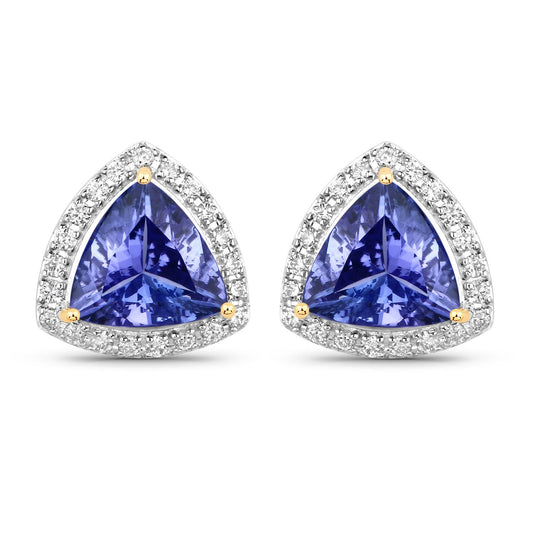Pendientes de oro amarillo de 14 quilates con tanzanita genuina de 3,82 quilates y diamantes blancos