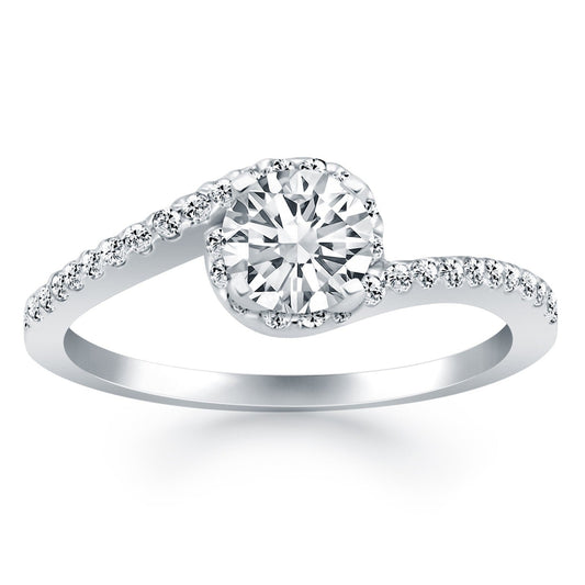 Anillo de compromiso con halo de diamantes en espiral de oro blanco de 14 quilates