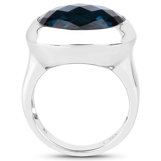 Anillo de plata de ley .925 con topacio azul de Londres genuino de 10.25 quilates