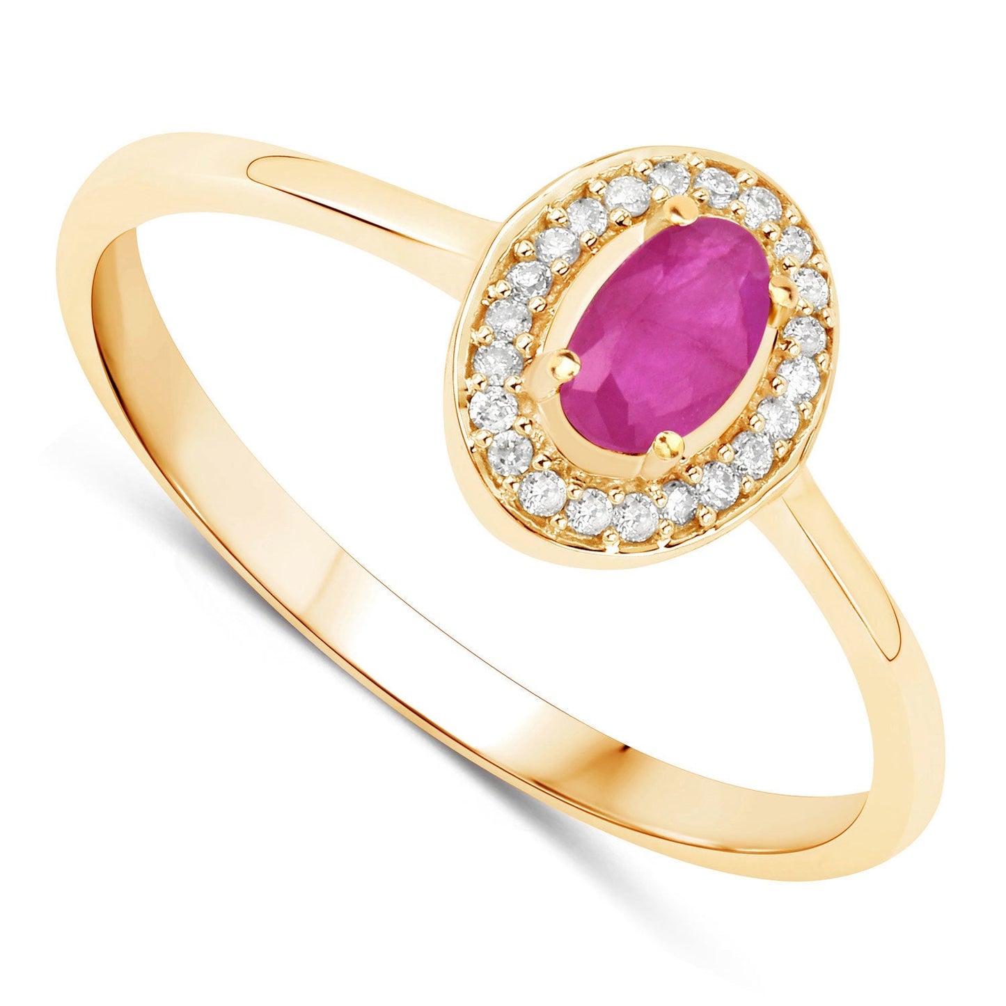 Anillo de oro amarillo de 14 quilates con rubí genuino de 0,33 quilates y diamantes blancos