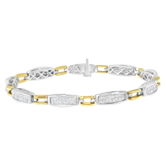 Pulsera de eslabones cónicos y de signo igual de oro amarillo y blanco de 14 quilates con diamantes talla princesa de 2,0 quilates (color G-H, claridad SI1-SI2) - 7 pulgadas