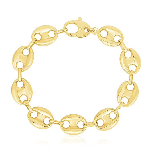 Pulsera de eslabones marineros hinchados, liviana y de alto brillo en oro amarillo de 14k (15 mm)