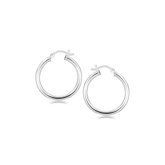 Pendientes de aro de plata de ley con baño de rodio y acabado pulido (25 mm)
