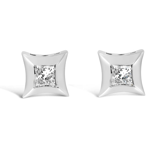 Pendientes de oro blanco de 10 qt con diamantes de talla princesa de 1/5 qt engastados invisibles (color H-I, claridad SI2-I1)