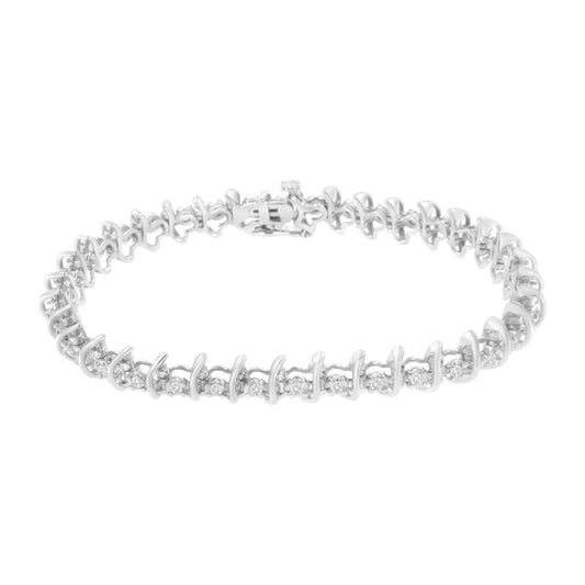 Pulsera de eslabones de plata de ley .925 con diamantes engarzados de 1 quilate (I-J, I1-I2) - 7.25"