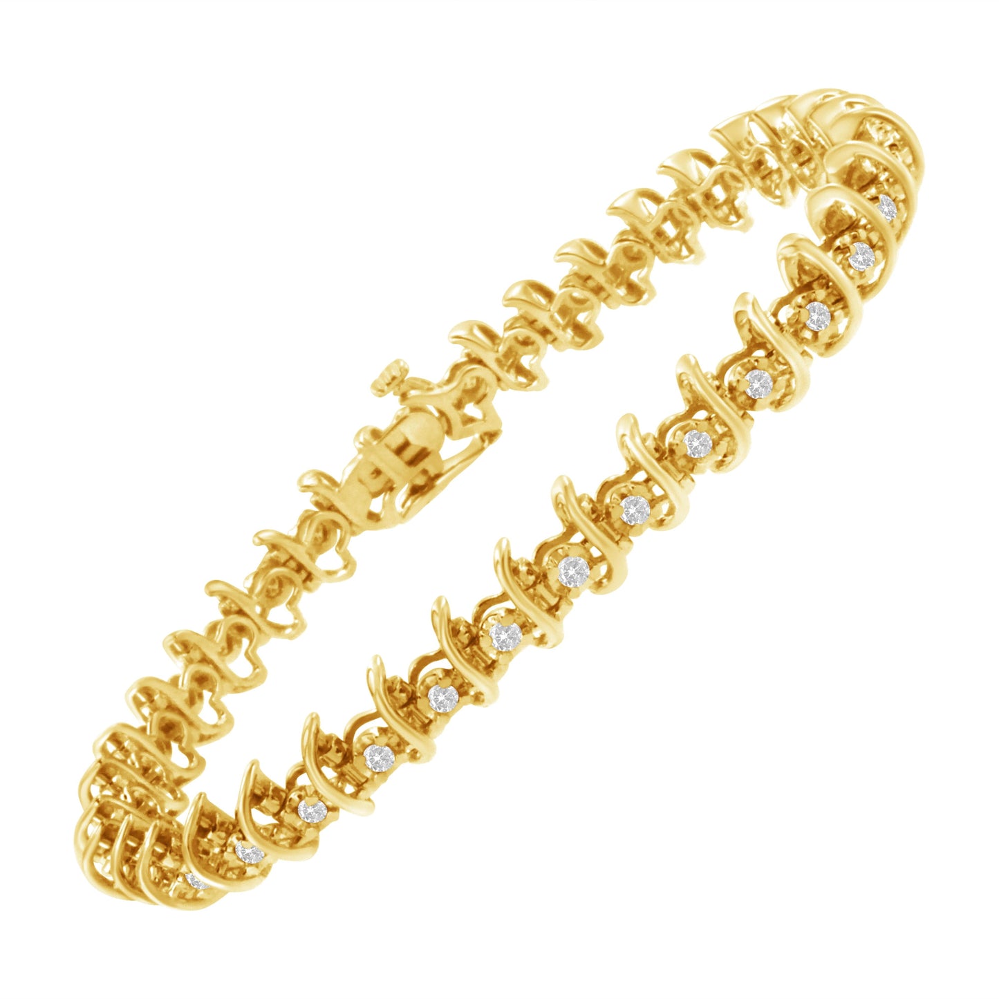Pulsera de eslabones de diamantes engastados en garras de 10 quilates de oro amarillo laminado sobre plata de ley .925 con un total de 1 quilate (J-K, I1-I2) - 7.5"