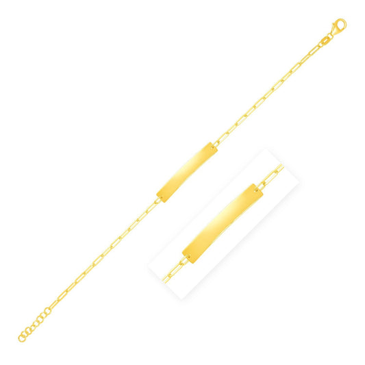 Pulsera de cadena de eslabones ovalados de oro amarillo de 14k y 7 pulgadas con barra