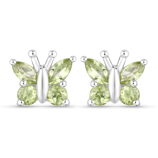 Pendientes de Plata de Ley 925 con Peridoto Genuino de 1.00 Quilate