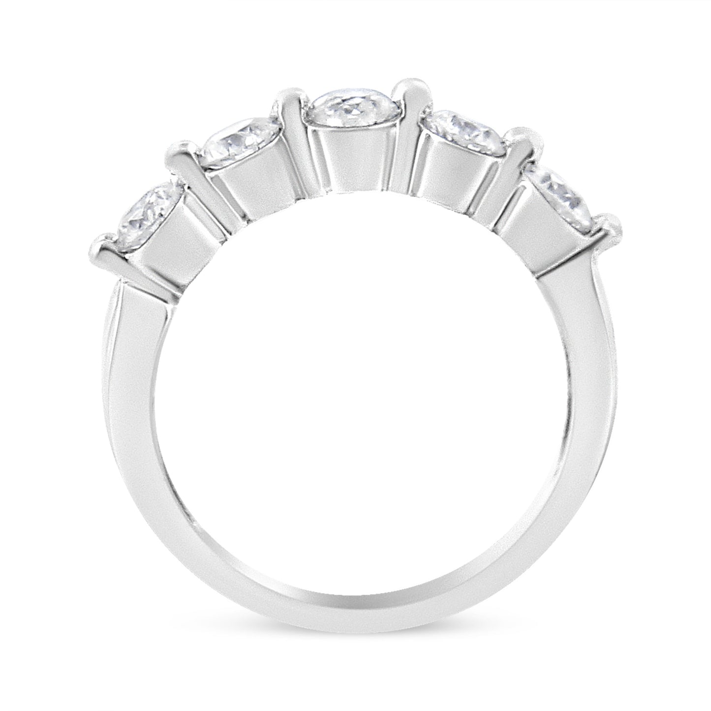 Anillo de banda de 5 piedras de oro blanco de 14 quilates con diamantes de talla redonda brillante de 1,00 quilates en total (color H-I, claridad SI2-I1) - Talla 7