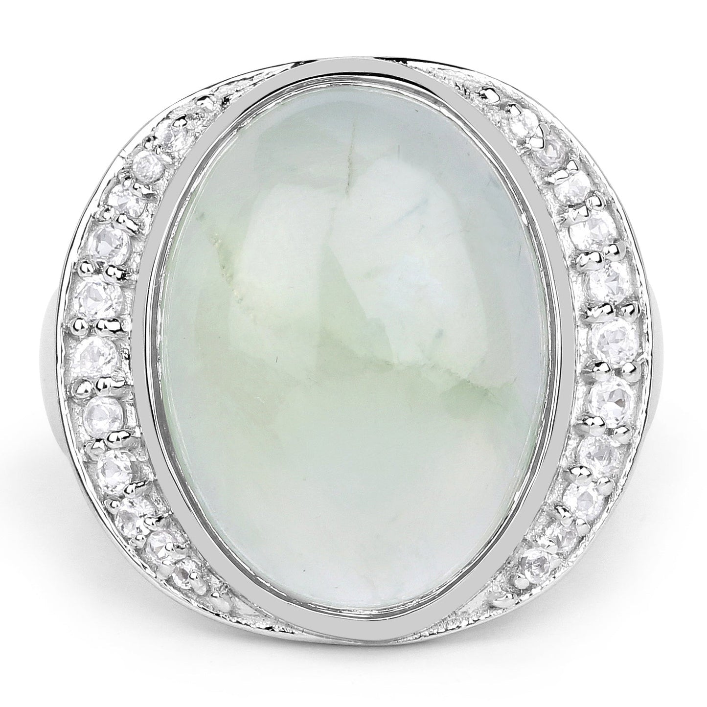11.50 Carat Genuine Prehnite And White Topaz .925 Sterling Silver Ring