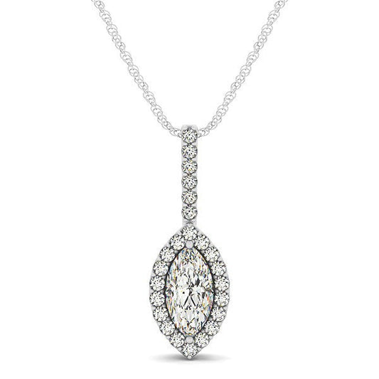 Dije de halo con diamante talla marquesa en oro blanco de 14k (2/3 cttw)