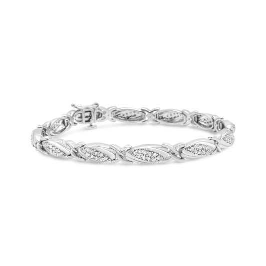 Pulsera de eslabones en X de plata de ley .925 con diamantes redondos de 1,00 TCW (Color I-J, Claridad I2-I3) - 7,25"