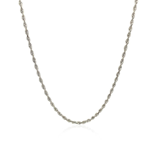 Cadena de cuerda maciza de oro blanco de 10k con corte de diamante de 1.5mm