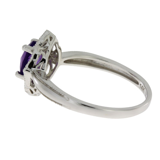 Anillo de amatista y diamantes de 1,06 ct en oro blanco de 14 kt