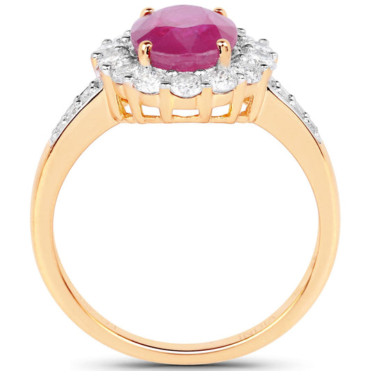Anillo de oro amarillo de 18 quilates con rubí birmano genuino de 2,84 quilates y diamantes blancos
