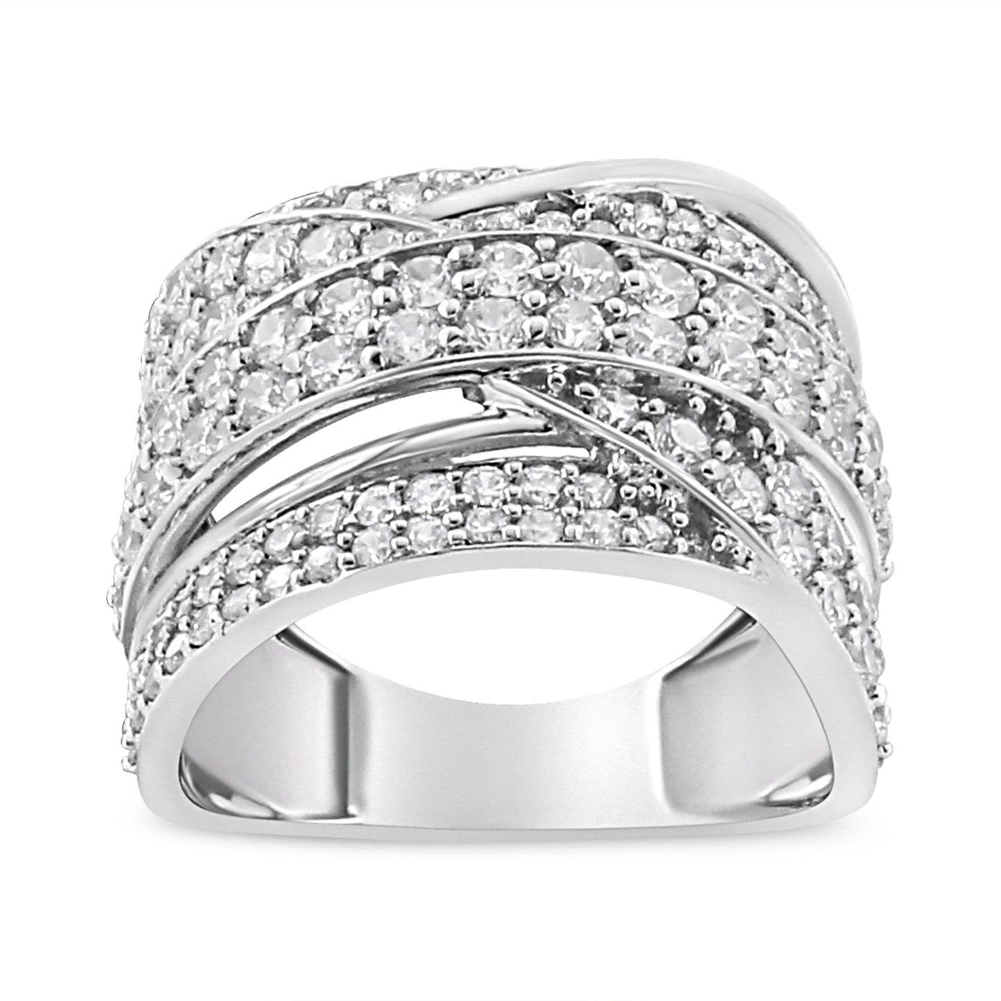 Anillo de banda superpuesta de plata de ley .925 con diamante de talla redonda de 2.00 Cttw (Color I-J, Claridad I2-I3) - Talla de anillo 7