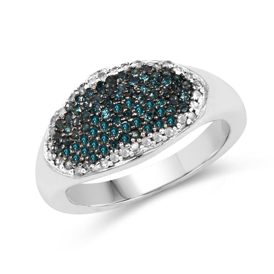 Anillo de plata de ley .925 con diamante azul genuino de 0,45 quilates y diamantes blancos