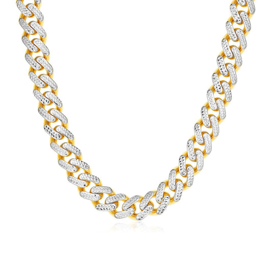 Cadena tipo cubana de oro de dos tonos de 14k con pavé blanco