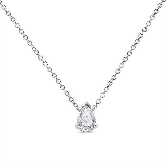 Collar con colgante en forma de pera de oro blanco de 14K con diamantes de 1/2 Cttw AGS Certified (color H-I, claridad VS2-SI1), 45 cm