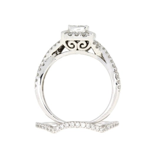 Juego de anillo de compromiso con diamante de 1.00 qt en oro blanco de 10 kt