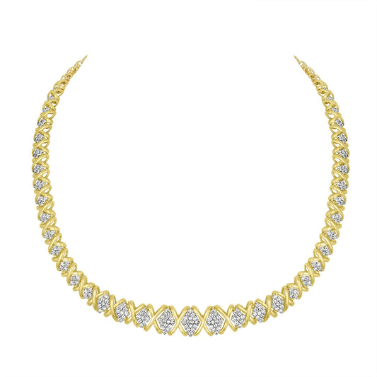 Collar tipo Riviera de oro amarillo de 10 qt con diamantes redondos brillantes de 4 quilates en total (color H-I, claridad I2-I3)