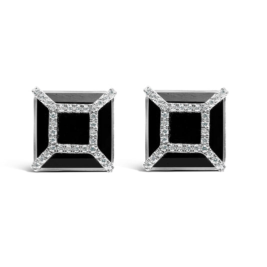 Pendientes de oro blanco de 14K con diamante de 3/8ct y ónix negro de 11x11MM (color G-H, claridad SI1-SI2)
