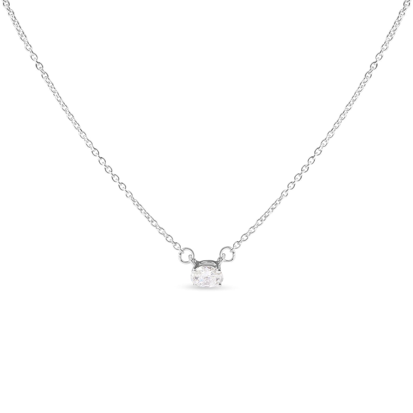 Collar con colgante de oro blanco de 14 quilates y 1/4 quilates de diamante cultivado ovalado solitario en horizontal de 18" (color G-H, claridad VS2-SI1)
