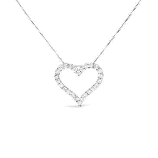 Collar con colgante de plata de ley .925 con diamante en forma de corazón abierto de 2,0 quilates (color I-J, claridad I2-I3), 45,72 cm