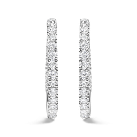 Pendientes de aro de oro blanco de 14K de 5.00 quilates con diamantes cultivados en laboratorio (color F-G, claridad VS1-VS2)