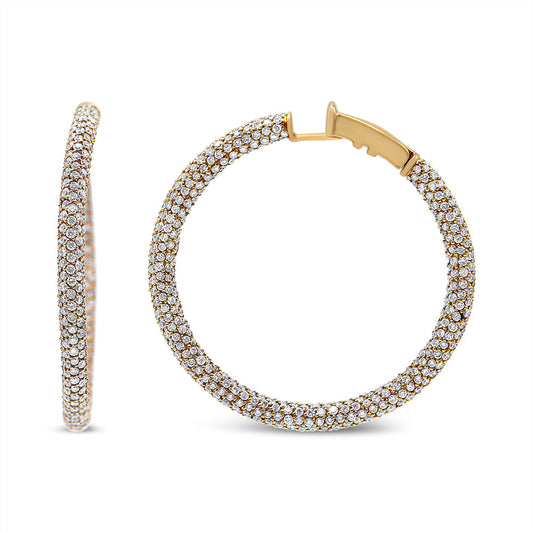 Pendientes de aro de eternidad (diamantes por dentro y por fuera) de oro rosa de 18 quilates con pavé de 6,90 quilates (color F-G, claridad VS1-VS2)