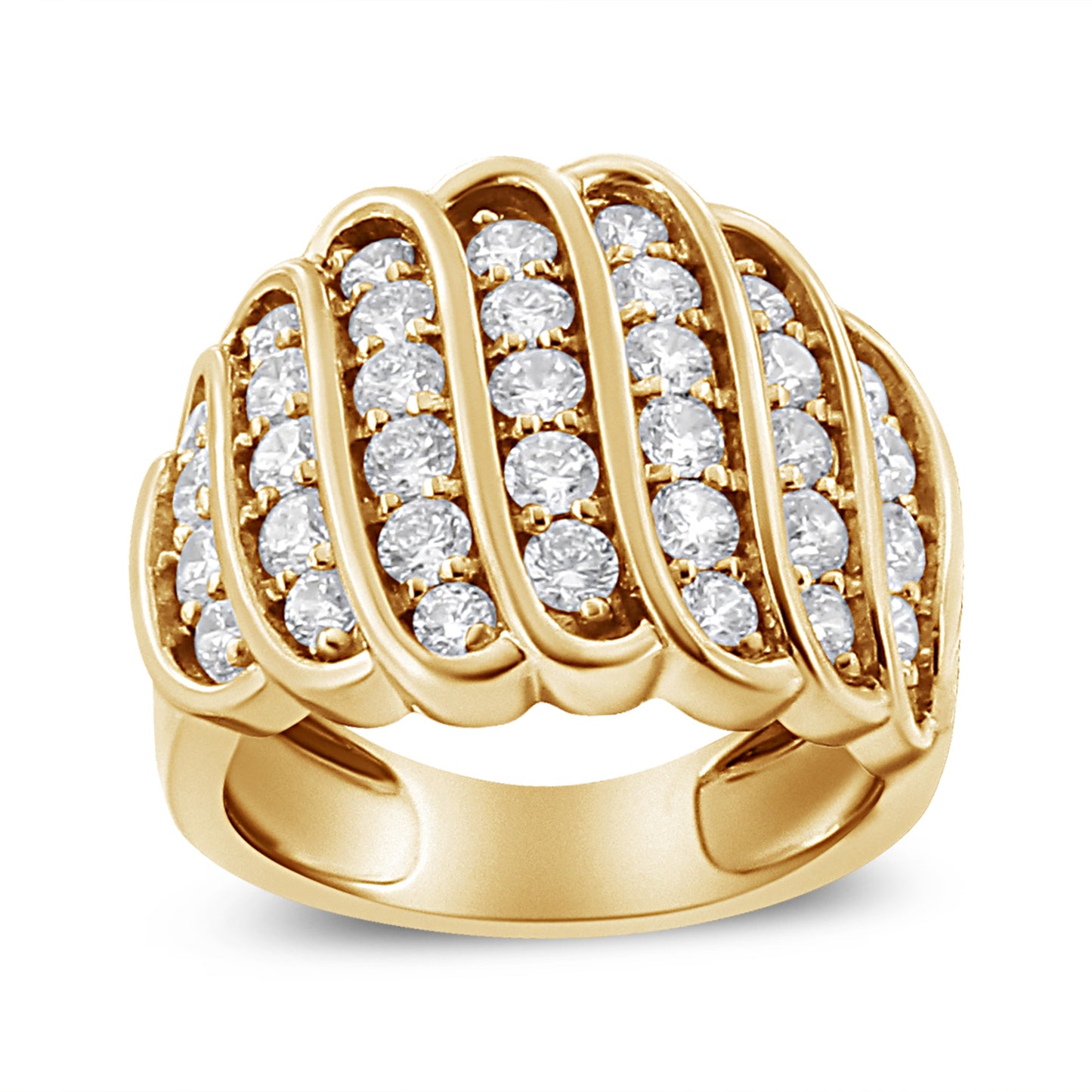 Anillo de banda de varias filas de diamantes de 2.00 Cttw de plata de ley 925 bañada en oro amarillo de 14K (color J-K, claridad I1-I2) - Talla 7