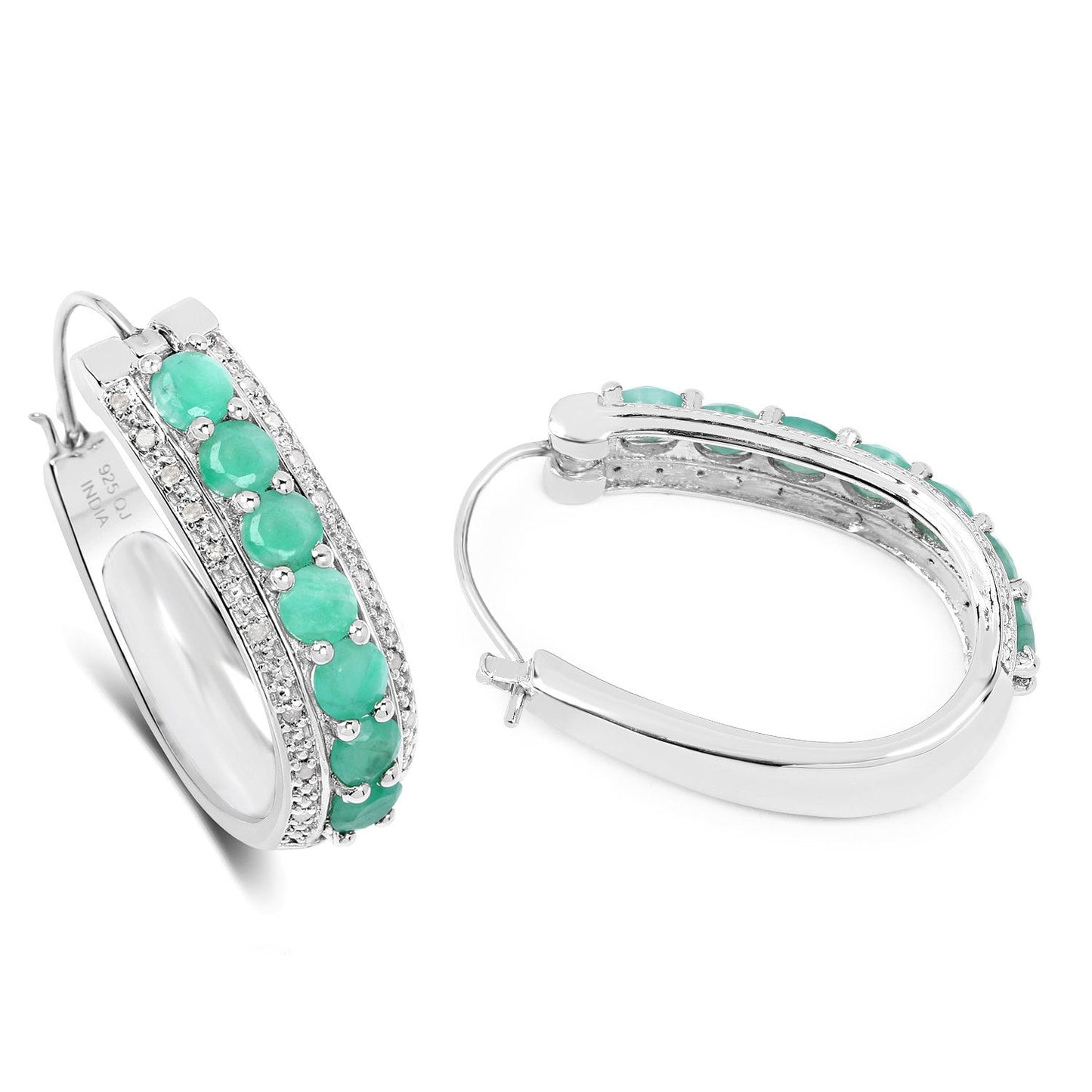 Pendientes de plata de ley .925 con 3.42 quilates de esmeralda genuina y diamantes blancos