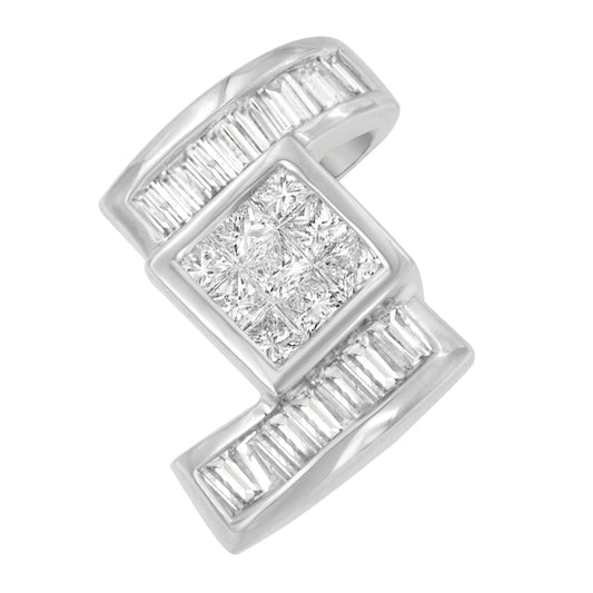 Collar con colgante en zigzag de oro blanco de 14K con diamantes de corte princesa y baguette de 1 2/5 cttw (H-I, SI1-SI2)
