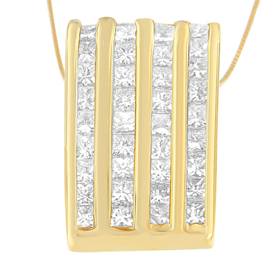 Collar con colgante de bloque de oro amarillo de 14K con diamantes de talla princesa de 2 1/3 cttw (H-I, SI1-SI2)