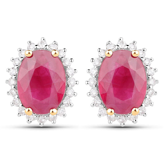 Pendientes de oro amarillo de 14 quilates con rubí genuino de 3,14 quilates y diamantes blancos