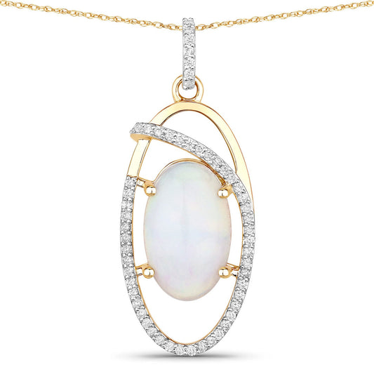 Colgante de oro amarillo de 14 quilates con ópalo etíope natural de 3,59 quilates y diamantes blancos