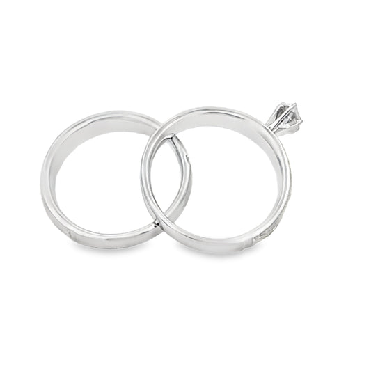 Juego de Anillos de Compromiso de Plata Esterlina y Oro de 14KT con Diamantes