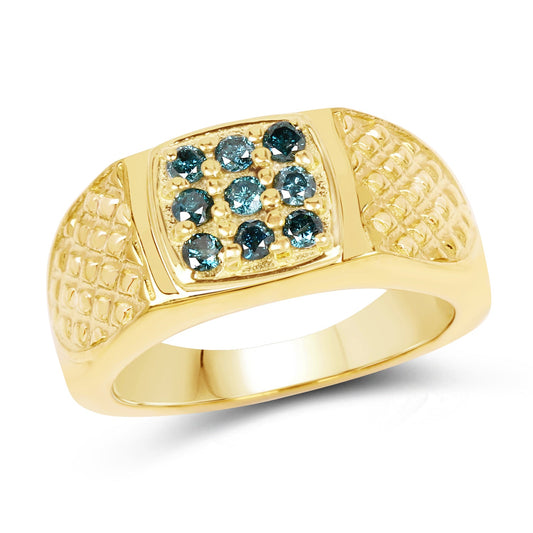 Anillo de plata de ley .925 chapado en oro amarillo de 14 quilates con diamante azul genuino de 0,36 quilates