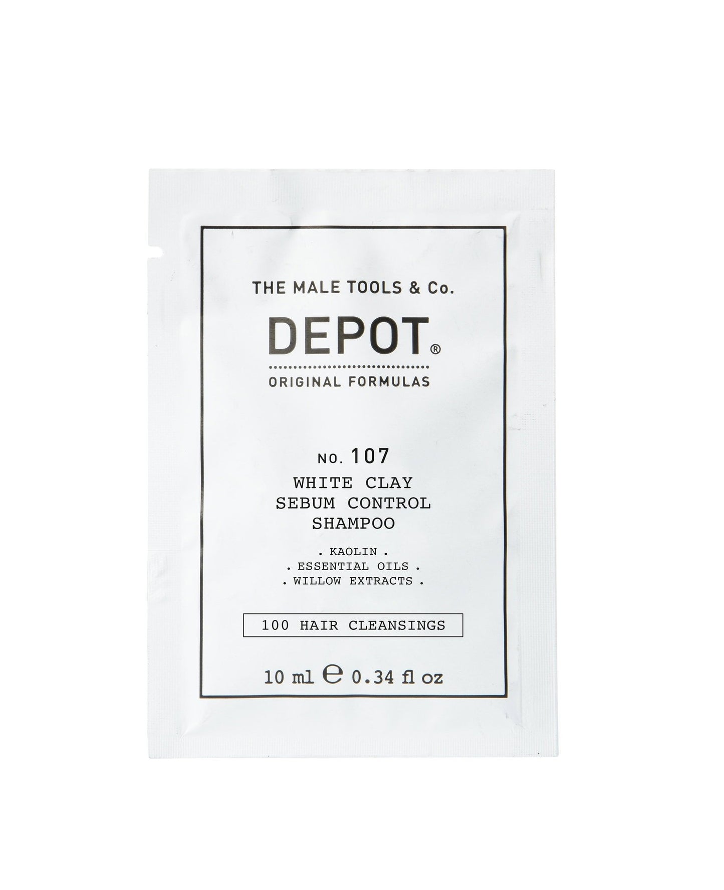 Depot, 100 Hair Cleansing No. 107, Kaolin, Hair Shampoo, For Regulation Of Excessive Sebum, 10 ml