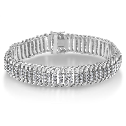 Pulsera tenis de oro blanco de 14K con 5,0 quilates totales de diamantes redondos talla brillante de 7" de largo en forma de S de serpentina (color H-I, claridad I1-I2)