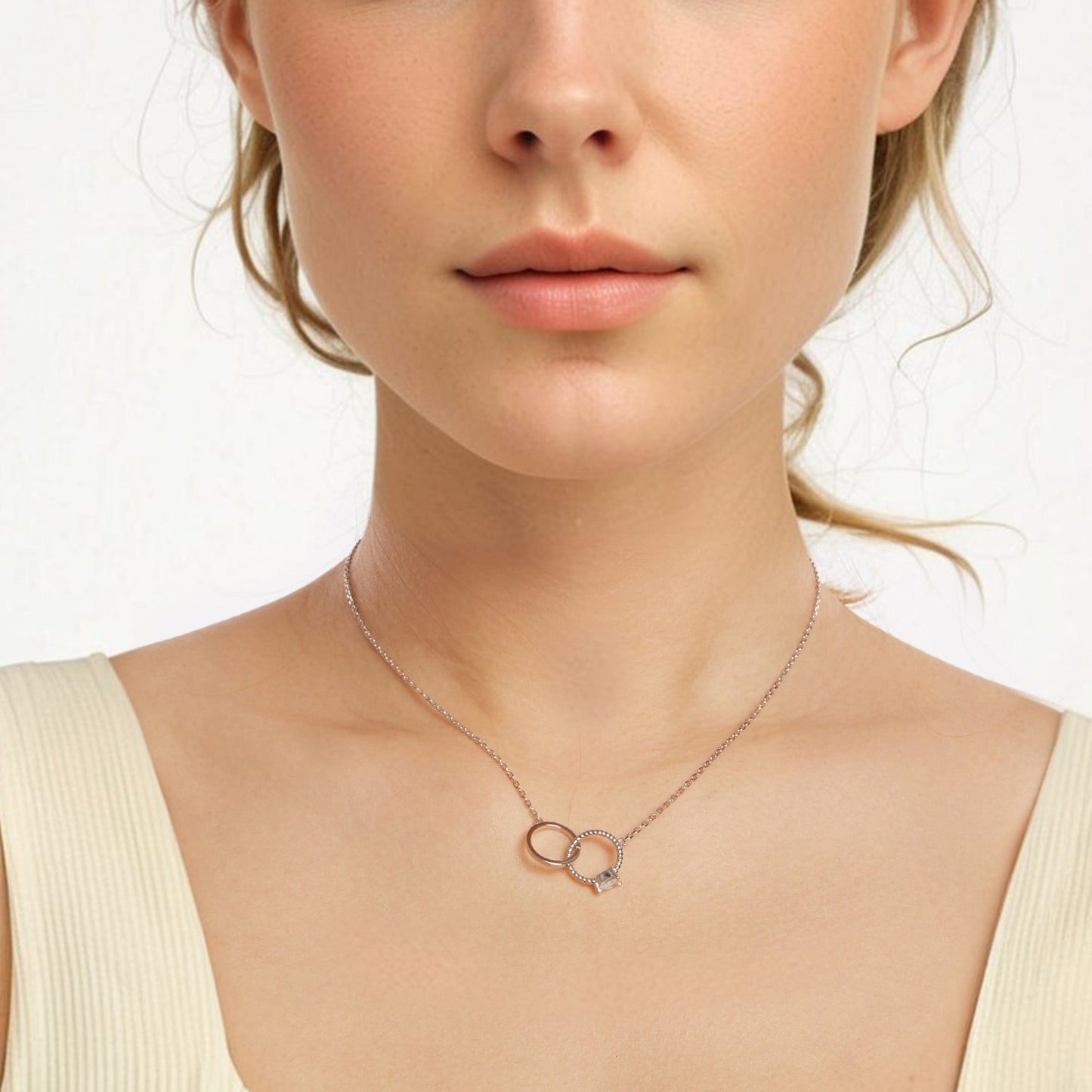 925 Sterling Silver White Gold Plated 40+5cm Necklace with Pavé CZ for Women