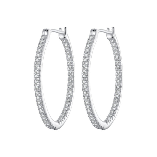 925 Sterling Silver Earrings with Pave Setting CZ in White Gold for Women - view 2
