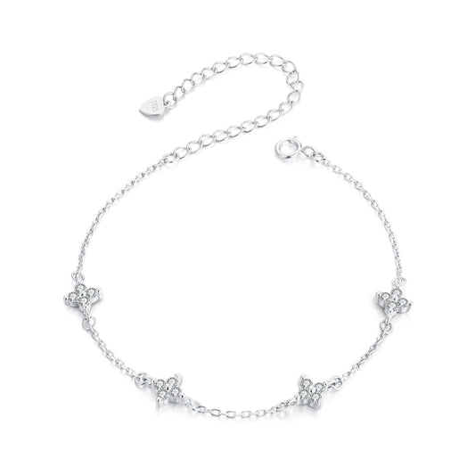 925 Sterling Silver White Gold Plated Adjustable CZ Bracelet for Women
