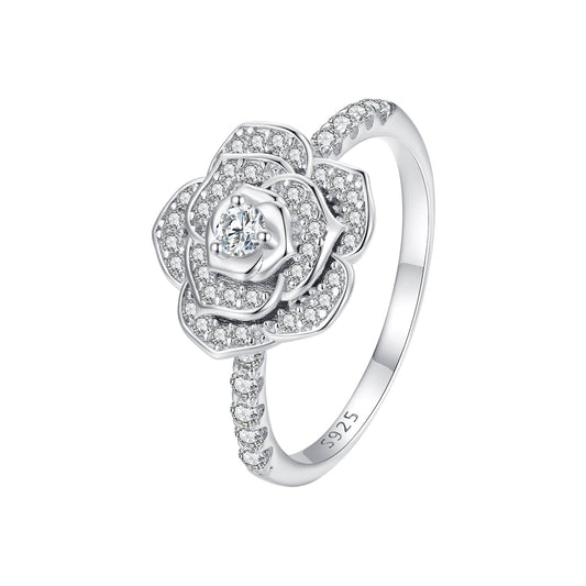 925 Sterling Silver Pavé Set CZ Platinum Plated Ring Size 6 for Women