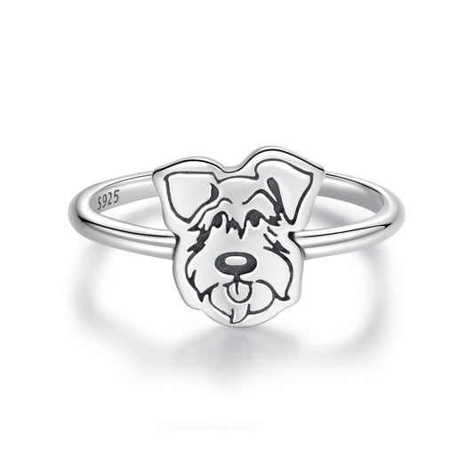 925 Sterling Silver Oxidized Silver Dog Ring for Women