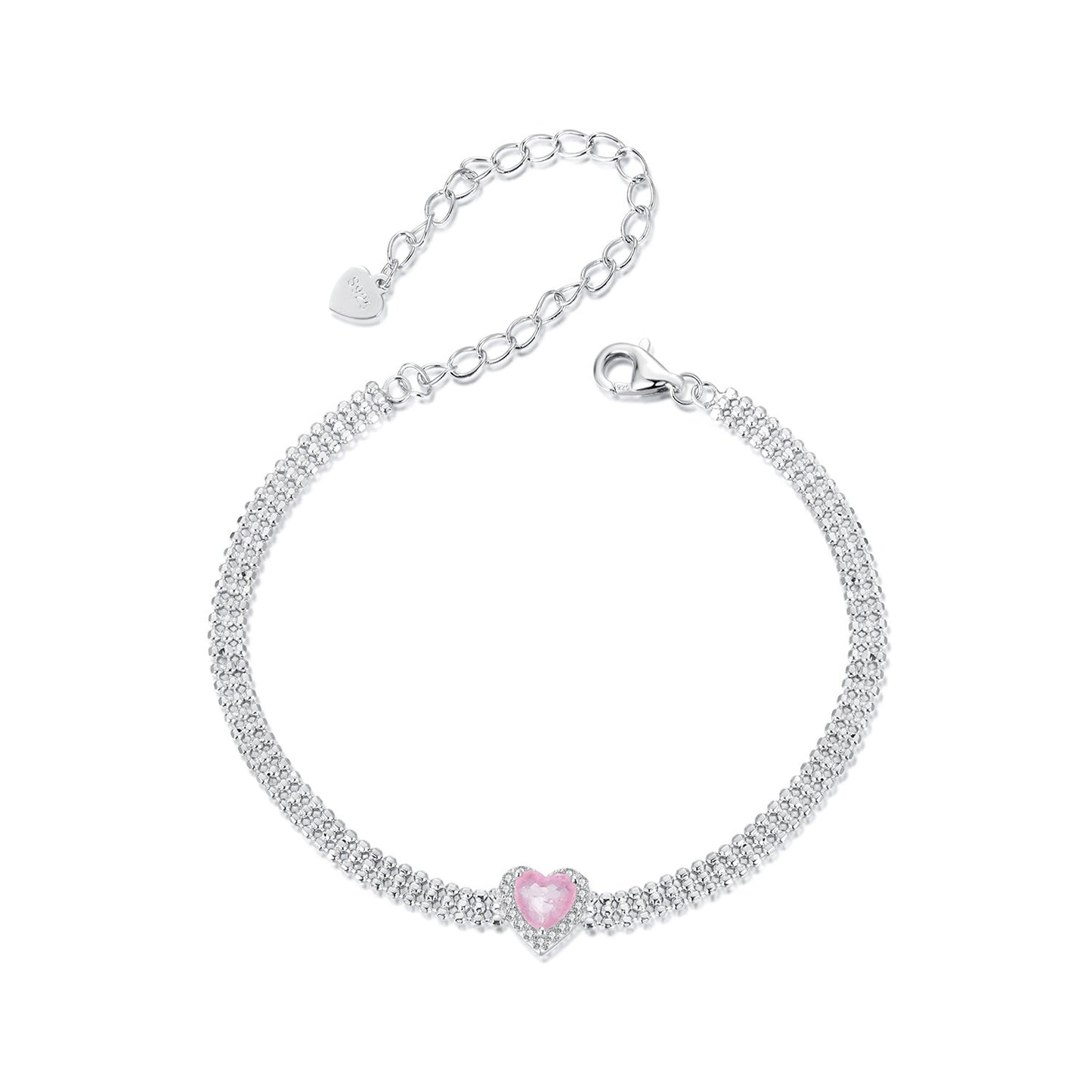 925 Sterling Silver White Gold Plated 8mm CZ Pendant Bracelet for Women