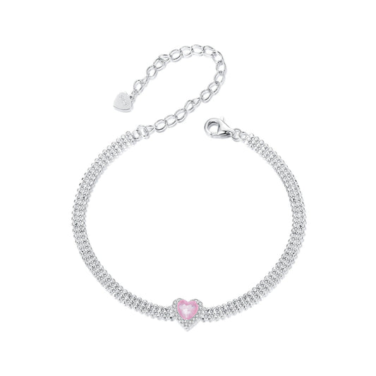 925 Sterling Silver White Gold Plated 8mm CZ Pendant Bracelet for Women